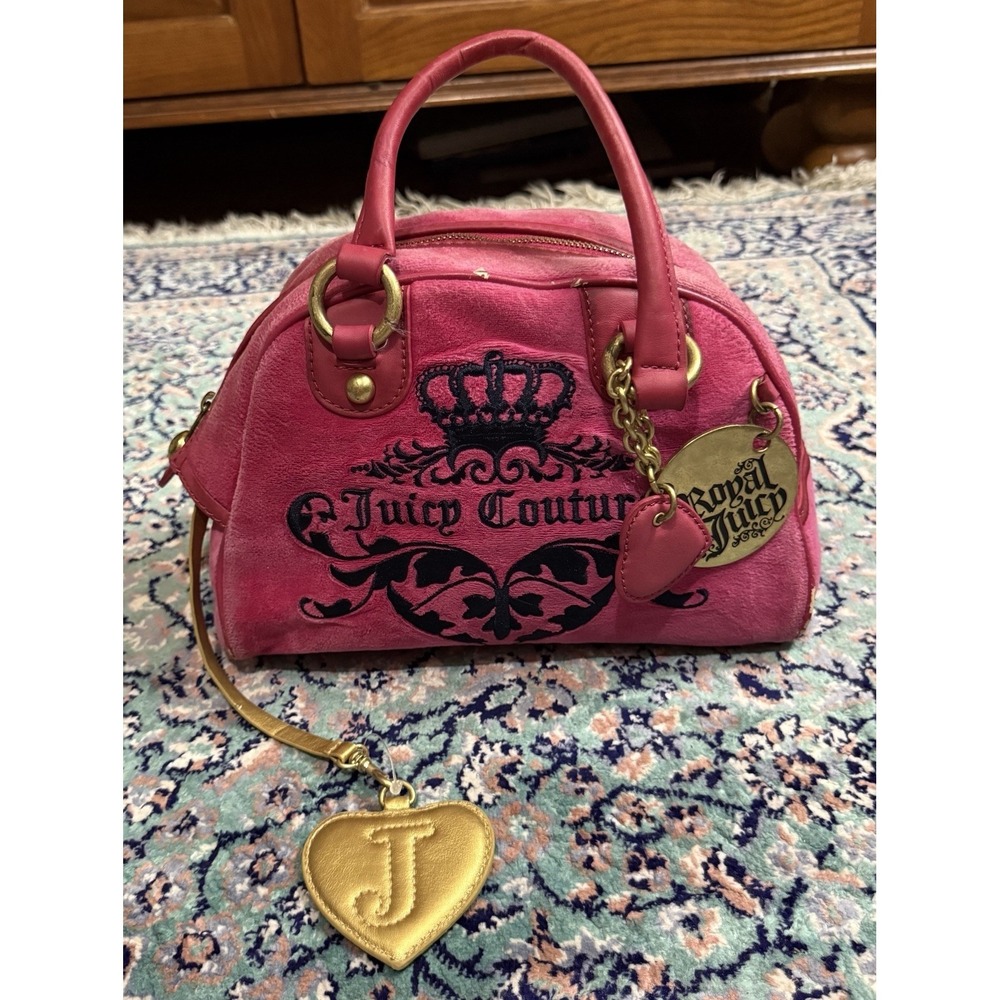 Juicy Couture Rare Hot Pink Bowler Bag RETRO Y2K Handbag Bag Charms